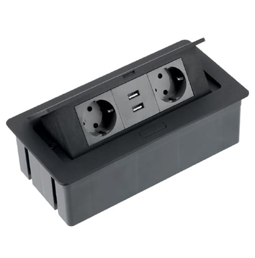 Top inbouw stopcontact, 2 stopcontacten, 2 USB, penaarding kast-inrichting.nl
