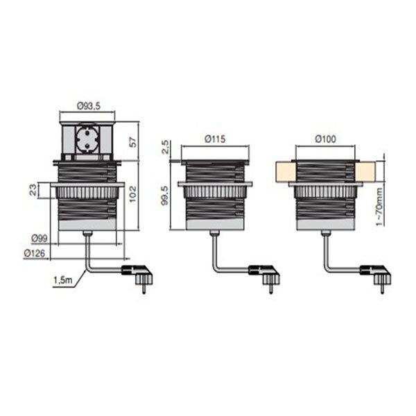 Inbouw stopcontact 3 stopcontacten, 2 USB, randaarding - kast-inrichting.nl