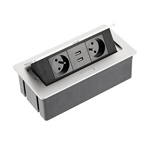 Flip Top inbouw stopcontact, 2 stopcontacten, 2 USB, penaarding (BE/FR)