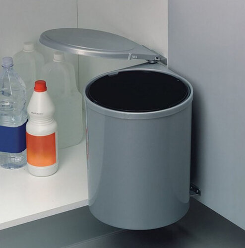 Inbouw afvalemmer, rond, grijs, met inhoud 13 liter voor kastbreedte vanaf 400 mm