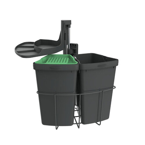 Draaiend afvalemmersysteem met inhoud van 18 liter, 2 x 9 liter.