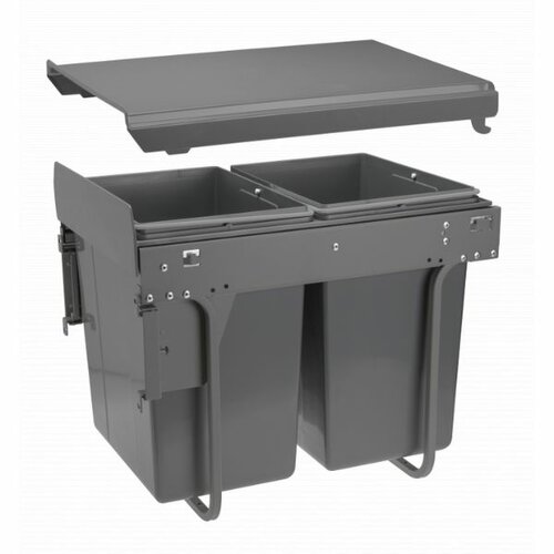 Inbouw afvalemmer, 2 x 20 liter, bodem en frontbevestiging, antraciet