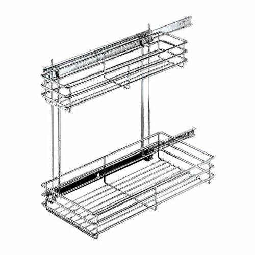 Uittrekbaar rek met draadmanden voor het opbergen van schoonmaakmiddel