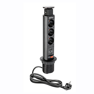 Uittrekbaar stopcontact met 2 USB poorten, Ø 60 mm, zwart