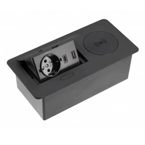 Avaro plus inbouw stopcontact met draadloze oplader, zwart, randaarding (NL)