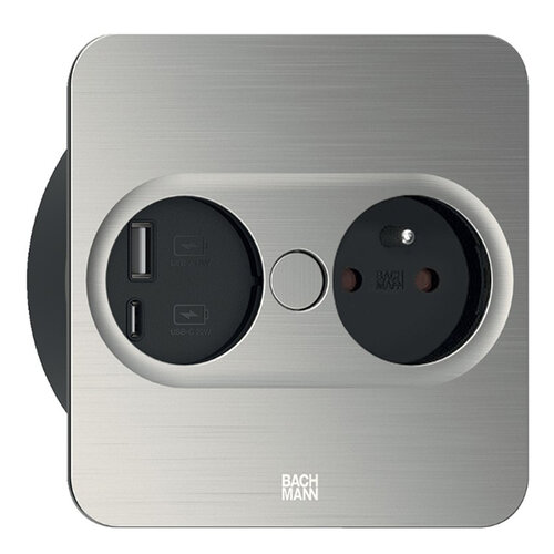 Twist 2 inbouwstopcontact met USB, RVS