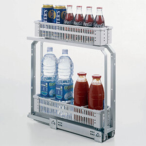 Uittrekbaar rek met metalen manden, bodemmontage