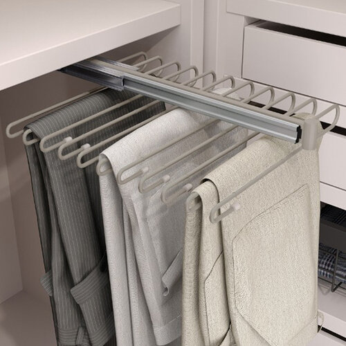 Uittrekbare broekhouder steengrijs voor 11 broeken