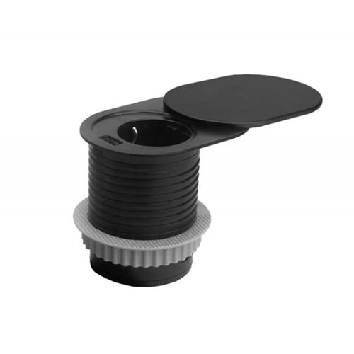 Inbouw stopcontact Slide met schuifdeksel, geborsteld zwart, randaarding (NL)