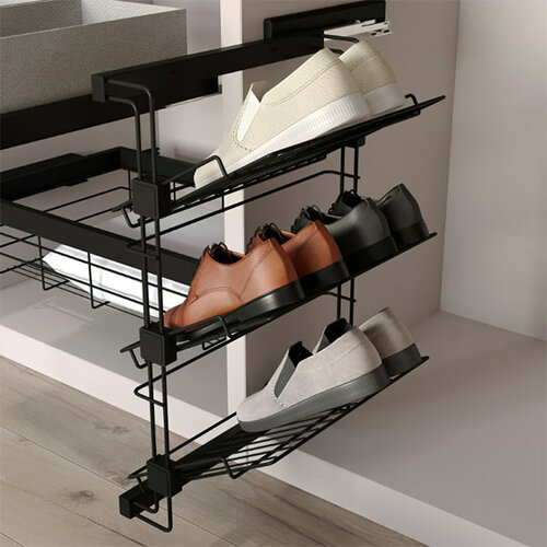 Uittrekbaar schoenenrek bevestiging links, Zwart gelakt