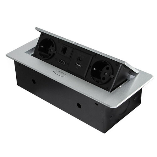 Atom Multiconnector flip top inbouwstopcontact, zilver