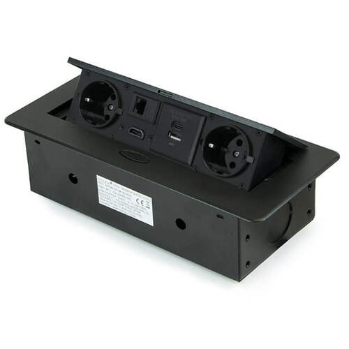 Atom Multiconnector flip top inbouwstopcontact, zwart