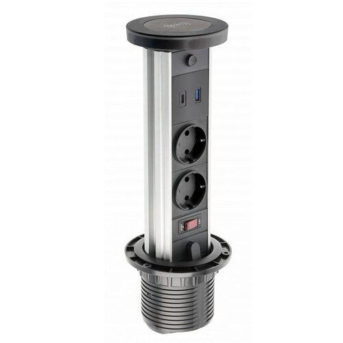 Camino inbouw stopcontact met penaarding (BE/FR) en draadloze oplader, zwart