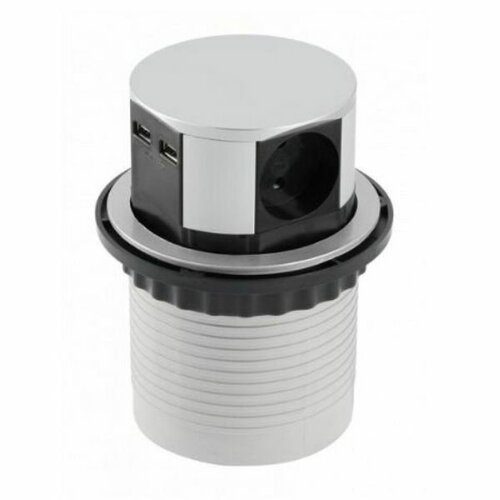 Inbouw stopcontact pop up, 3 stopcontacten, 2 USB, randaarding (NL) 