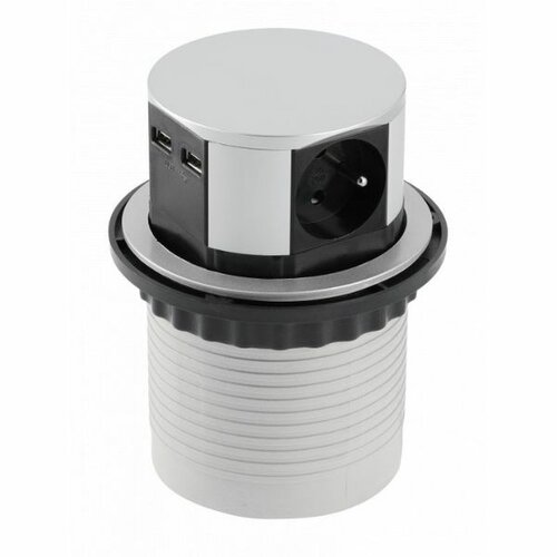 Inbouw stopcontact pop up, 3 stopcontacten, 2 USB, penaarding (BE/FR)