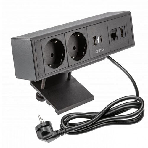 Opbouw stopcontact BAR, 2 stopcontacten, 1 x USB-A, 1 x USB-C, 1 x RJ45, 1 x HDMI, zwart