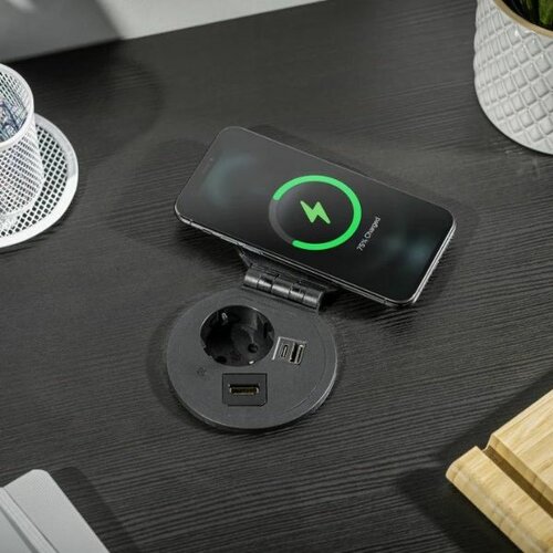 Charger Plus inbouw stopcontact en draadloze oplader, zwart, randaarding (NL)