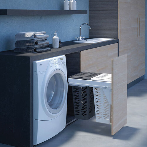 Inbouw wasmand, type Zebra, geschikt voor kastbreedte 450 mm, antraciet en wit