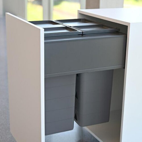 Inbouwafvalemmer met Blum Legrabox ladeframe, Oriongrijs, inhoud 84 liter, geschikt voor kastbreedte 600 mm