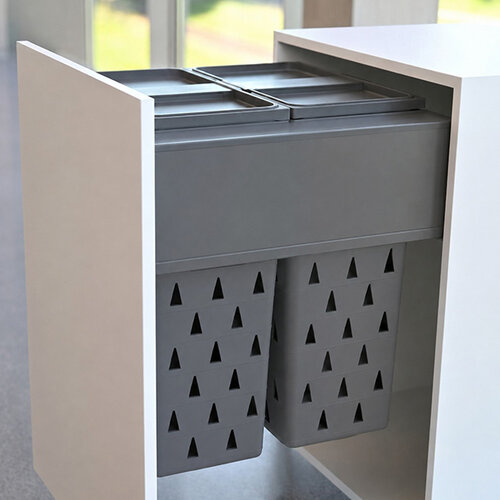 Inbouw wasmand met Blum Legrabox ladeframe, Oriongrijs, inhoud 84 liter, geschikt voor kastbreedte 600 mm
