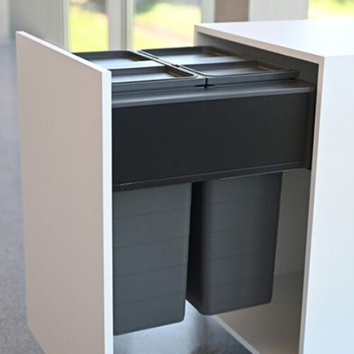 Inbouwafvalemmer met Blum Legrabox ladeframe, Carbonzwart, inhoud 84 liter, geschikt voor kastbreedte 600 mm